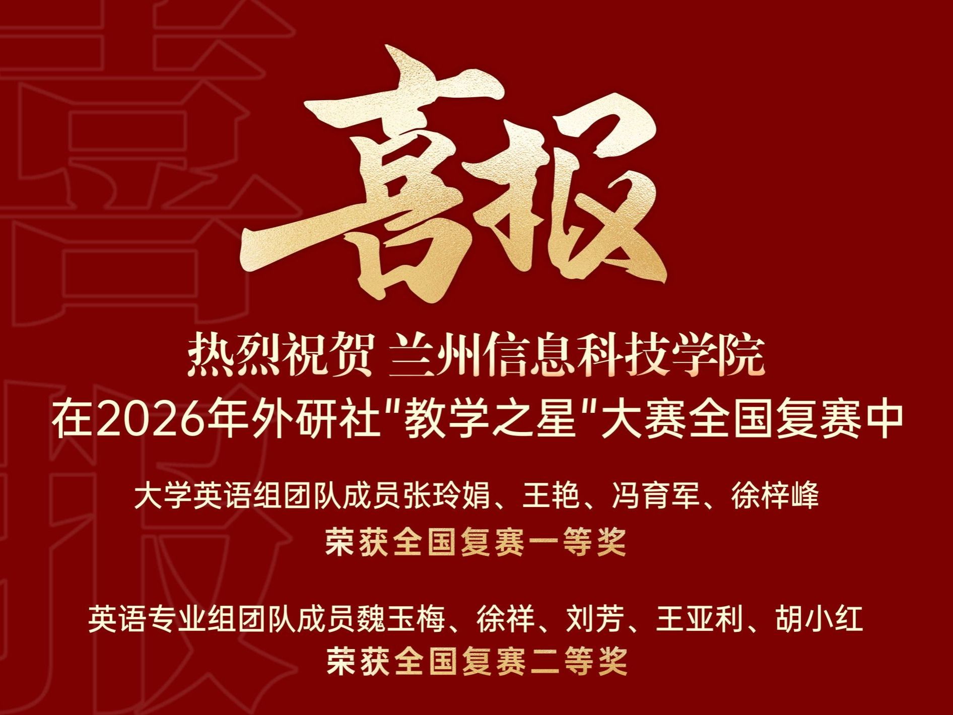 兰州信息科技学院英语系教师在2026年外研社“教学之星”大赛全国复赛中斩获佳绩